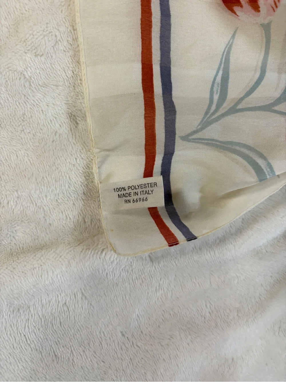 Source‎ Unknown Cream Scarf with Red & Lavender Floral Print - Made in Italy